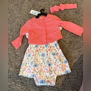 NWT- 3 piece-Carter's Cardigan and Floral Dress Ensemble 3-6 months